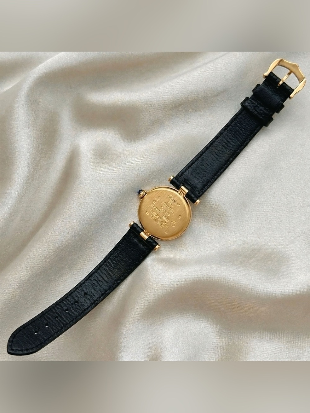 AUTHENTIC VINTAGE CARTIER BLACK LEATHER WATCH - WITH BOX - Picture 5 of 5